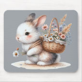 Schattige konijn met bloemen Waterverf Art Muismat (Voorkant)