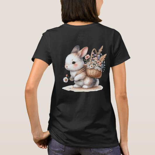 Schattige konijn met bloemen Waterverf Art T-shirt (Achterkant)