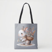 Schattige konijn met bloemen Waterverf Art Tote Bag (Voorkant)