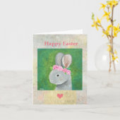 Schattige konijn met bloemkroon  Pasen Kaart (Gele Bloem)