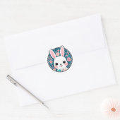 Schattige Konijn met Bloempatroon Ronde Sticker (Envelop)