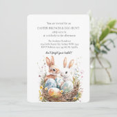 Schattige konijn met decoratieve vogel- en nesteie kaart (Staand voorkant)