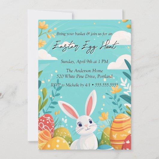 Schattige konijn met eitjes bloemetjes paaseierjac kaart (Voorkant)