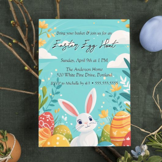 Schattige konijn met eitjes bloemetjes paaseierjac kaart