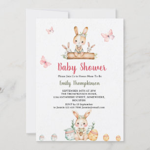 Schattige konijn met groene bladeren Baby shower Kaart