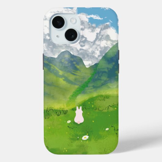 Schattige konijn met Mountain Uitzicht iPhone Case (Achterkant)