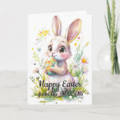 Schattige konijn met paasei en bloemen feestdagen kaart (Voorkant)