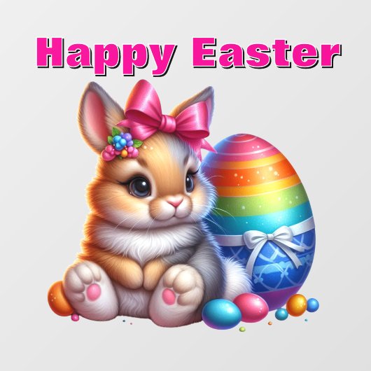 Schattige konijn met strik en kleurrijke paaseiere raamsticker (Vel)