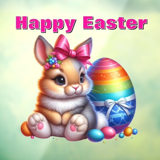 Schattige konijn met strik en kleurrijke paaseiere raamsticker (Vel 3)