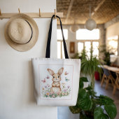 Schattige konijn met vlinders en voorjaarsbloemen tote bag
