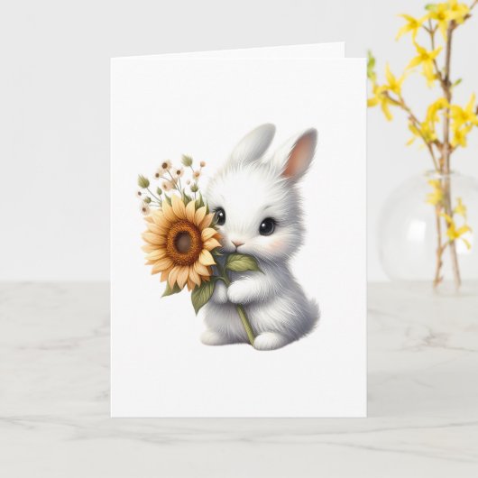 Schattige konijn met zonnebloem All-Occasion Groet Kaart (Gele Bloem)