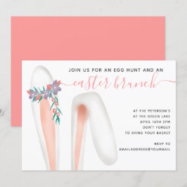 Schattige konijn oorkoraal brunch eierjacht Pasen Kaart