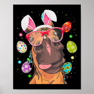 Schattige konijn paard gezicht paaseieren paasdag poster