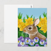 Schattige konijn Paaslente bloemen briefkaart (Voorkant / Achterkant)