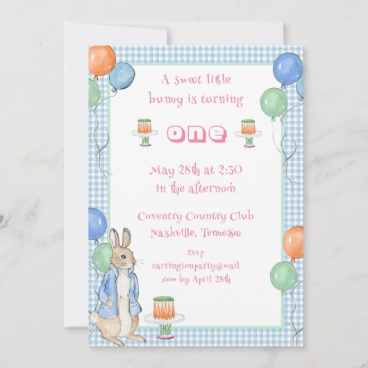 Schattige konijn roze 1e verjaardagsfeestje kaart (Achterkant)