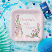 Schattige konijn roze gingham Baby shower Papieren Bordje (Feest)