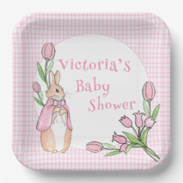 Schattige konijn roze gingham Baby shower Papieren Bordje