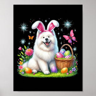 Schattige konijn Samoyed Dog Paaseieren Mand Pasen Poster