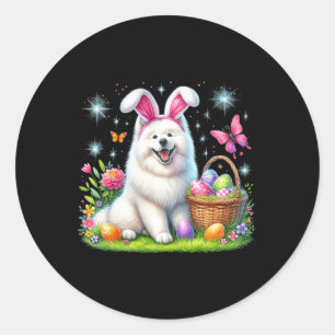 Schattige konijn Samoyed Dog Paaseieren Mand Pasen Ronde Sticker