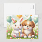 Schattige konijn & Schattige puppy Briefkaart (Voorkant / Achterkant)