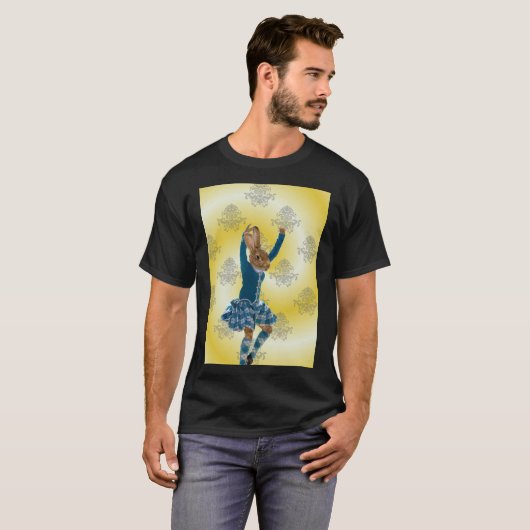 Schattige konijn Schotse hoogland danser T-shirt (Voorkant volledig)