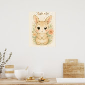 Schattige konijn - Soft Waterverf Nursery Animal Poster (Keuken)