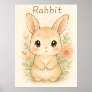 Schattige konijn - Soft Waterverf Nursery Animal Poster