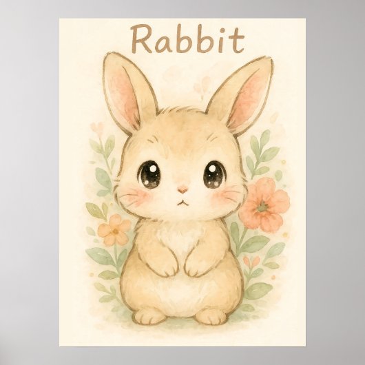 Schattige konijn - Soft Waterverf Nursery Animal Poster (Voorkant)