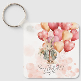 Schattige konijn Valentijnsdag rode hart ballonnen Sleutelhanger