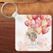 Schattige konijn Valentijnsdag rode hart ballonnen Sleutelhanger (Voorkant)