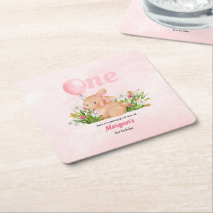 Schattige konijn verandert een roze meisjes 1e ver kartonnen onderzetters