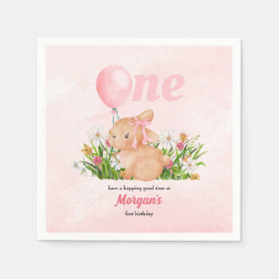 Schattige konijn verandert een roze meisjes 1e ver servet