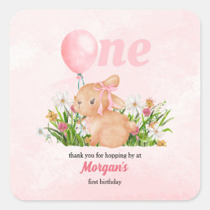 Schattige konijn verandert een roze meisjes 1e ver vierkante sticker