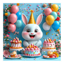 🐰 Schattige Konijn Verjaardags Poster Feest Decor