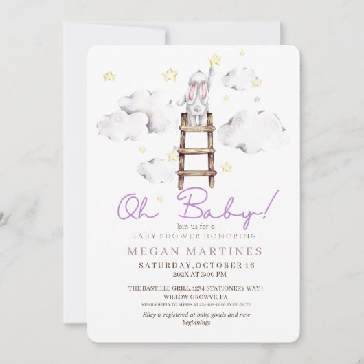 Schattige konijn Waterverf Elegant Meisje Baby sho Kaart (Voorkant)