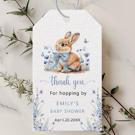 Schattige Konijn Wilde Bloem Baby Shower Jongen Cadeaulabel
