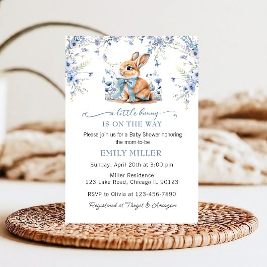Schattige Konijn wilde bloem & Gingham Baby shower Kaart
