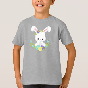 Schattige konijn, wit konijn, Baby konijn, bloemen T-shirt