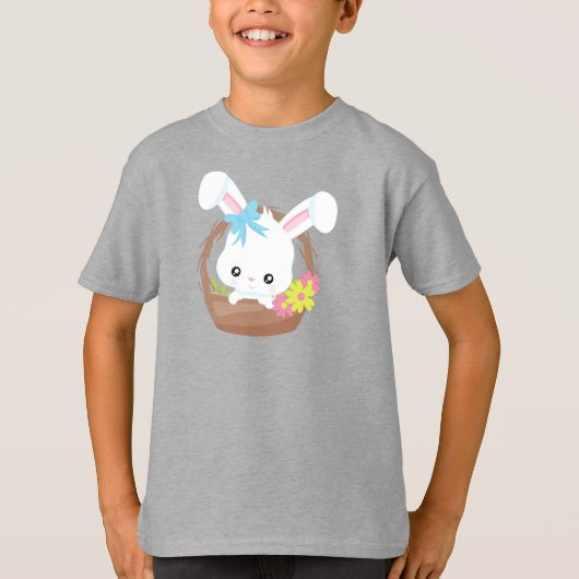 Schattige konijn, wit konijn, konijn, bloemen, man t-shirt (Voorkant)