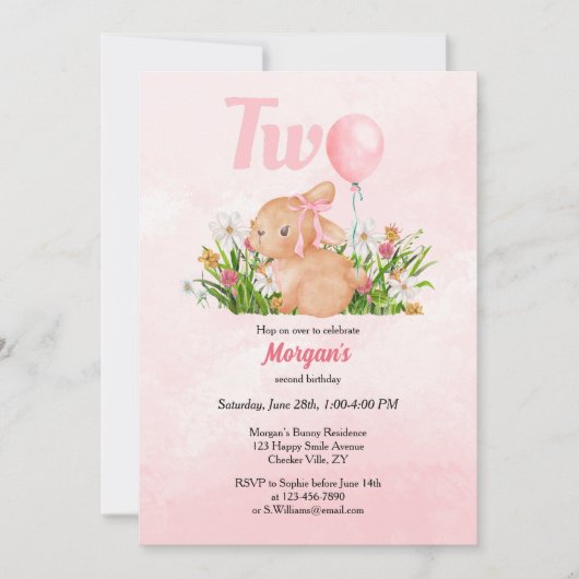 Schattige konijn wordt twee roze meisjes tweede ve kaart (Voorkant)