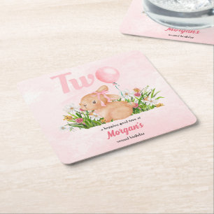 Schattige konijn wordt twee roze meisjes tweede ve kartonnen onderzetters