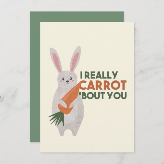 Schattige Konijn Wortel Pun - Ik Houd Echt van Jou Notitiekaartje (Voorkant / Achterkant)