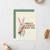 Schattige Konijn Wortel Pun - Ik Houd Echt van Jou Notitiekaartje (Voorkant / Achterkant in situ)