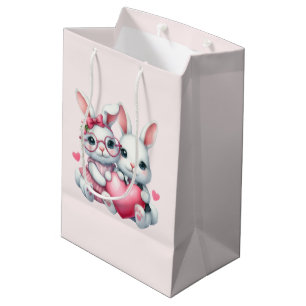Schattige Konijnen Delen een Hart Medium Cadeauzakje