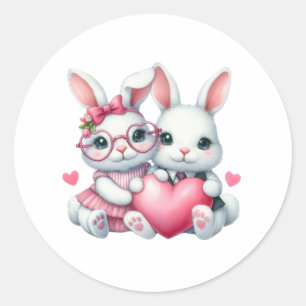 Schattige Konijnen Delen een Hart Ronde Sticker