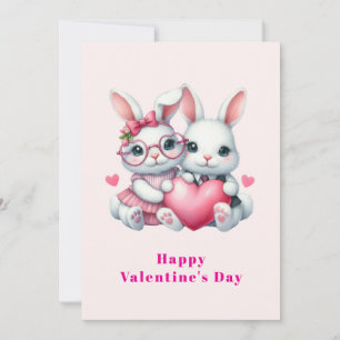 Schattige Konijnen Delen een Hart Valentijn Feestdagenkaart