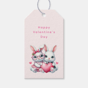 Schattige konijnen delen een hart Valentijnsdag Cadeaulabel