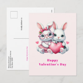 Schattige konijnen delen een hart Valentijnsdag Feestdagenkaart