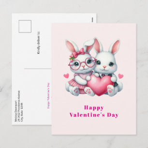 Schattige konijnen delen een hart Valentijnsdag Feestdagenkaart