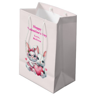 Schattige Konijnen Delen een Hart Valentijnsdag Medium Cadeauzakje